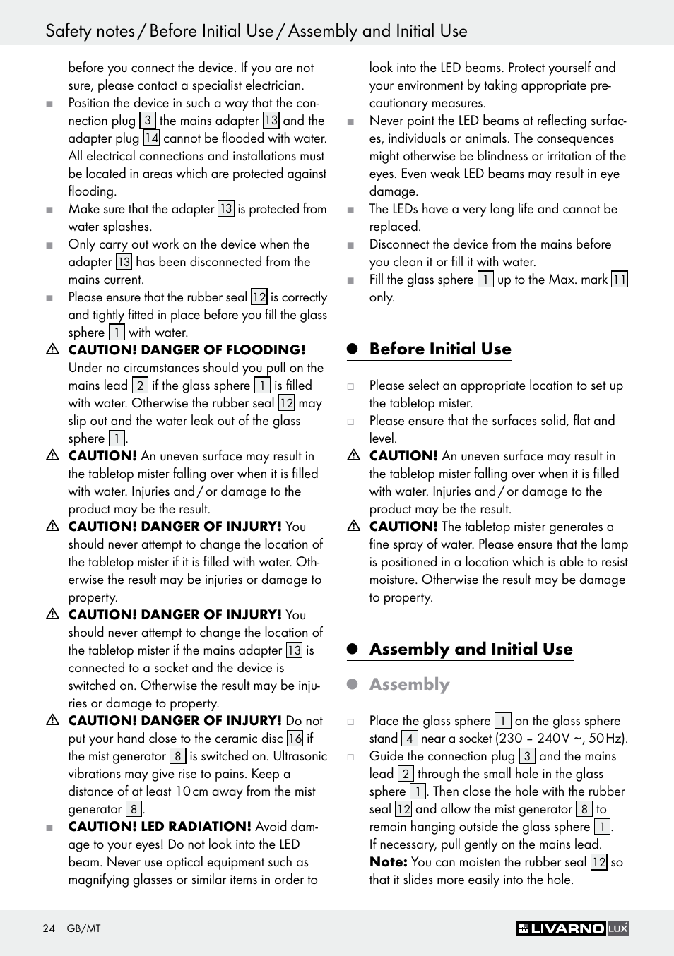 Before initial use, Assembly and initial use, Assembly | Livarno Z30591A-BS User Manual | Page 24 / 35