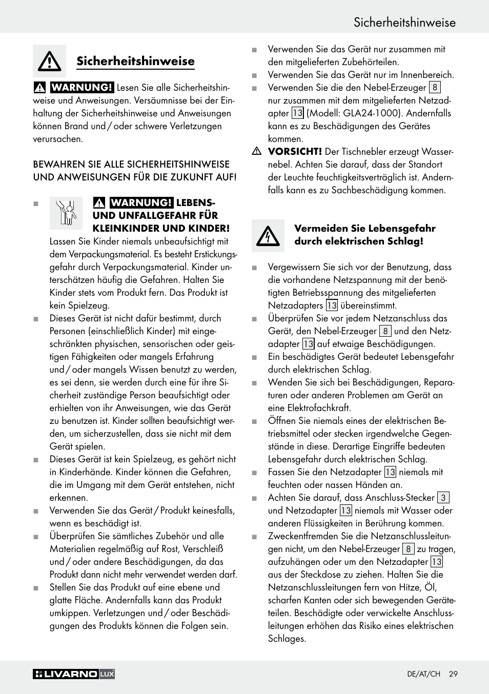 Sicherheitshinweise | Livarno Z30591A-BS User Manual | Page 29 / 35