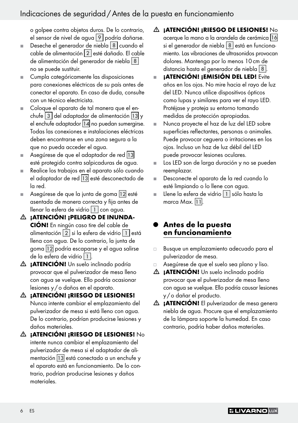 Antes de la puesta en funcionamiento | Livarno Z30591A-BS User Manual | Page 6 / 35