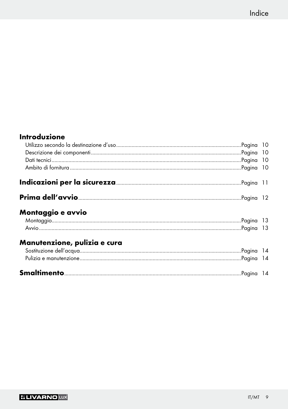 Indice | Livarno Z30591A-BS User Manual | Page 9 / 35