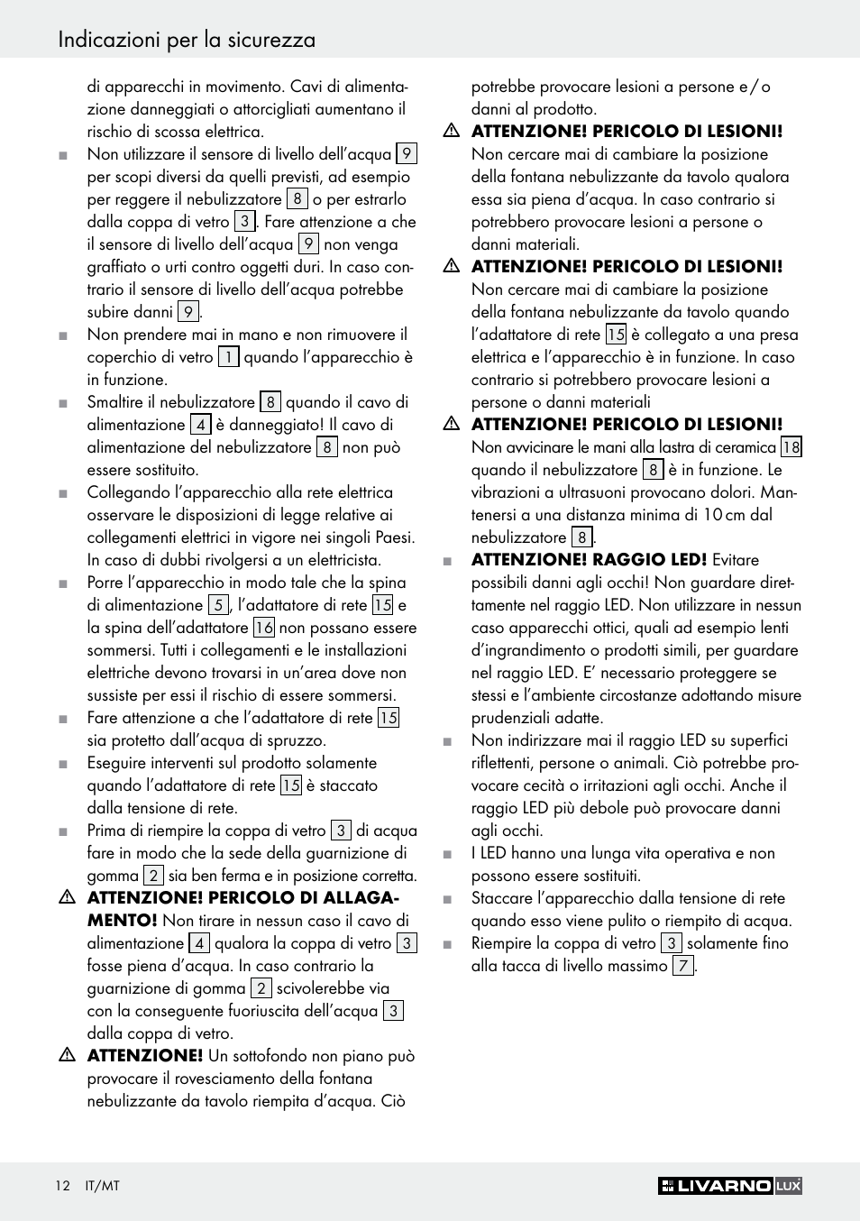 Indicazioni per la sicurezza | Livarno Z30591B-BS User Manual | Page 12 / 35