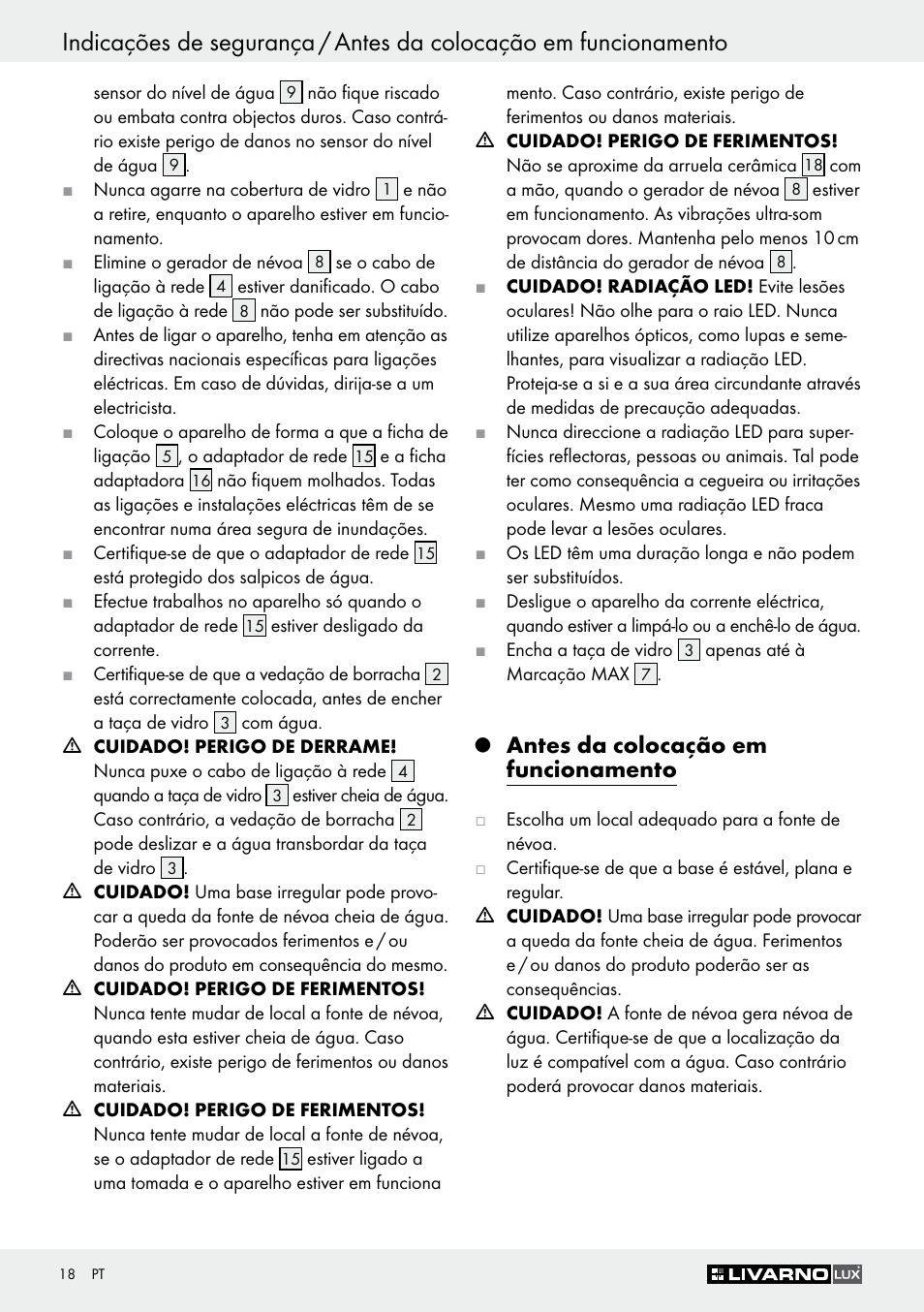 Antes da colocação em funcionamento | Livarno Z30591B-BS User Manual | Page 18 / 35