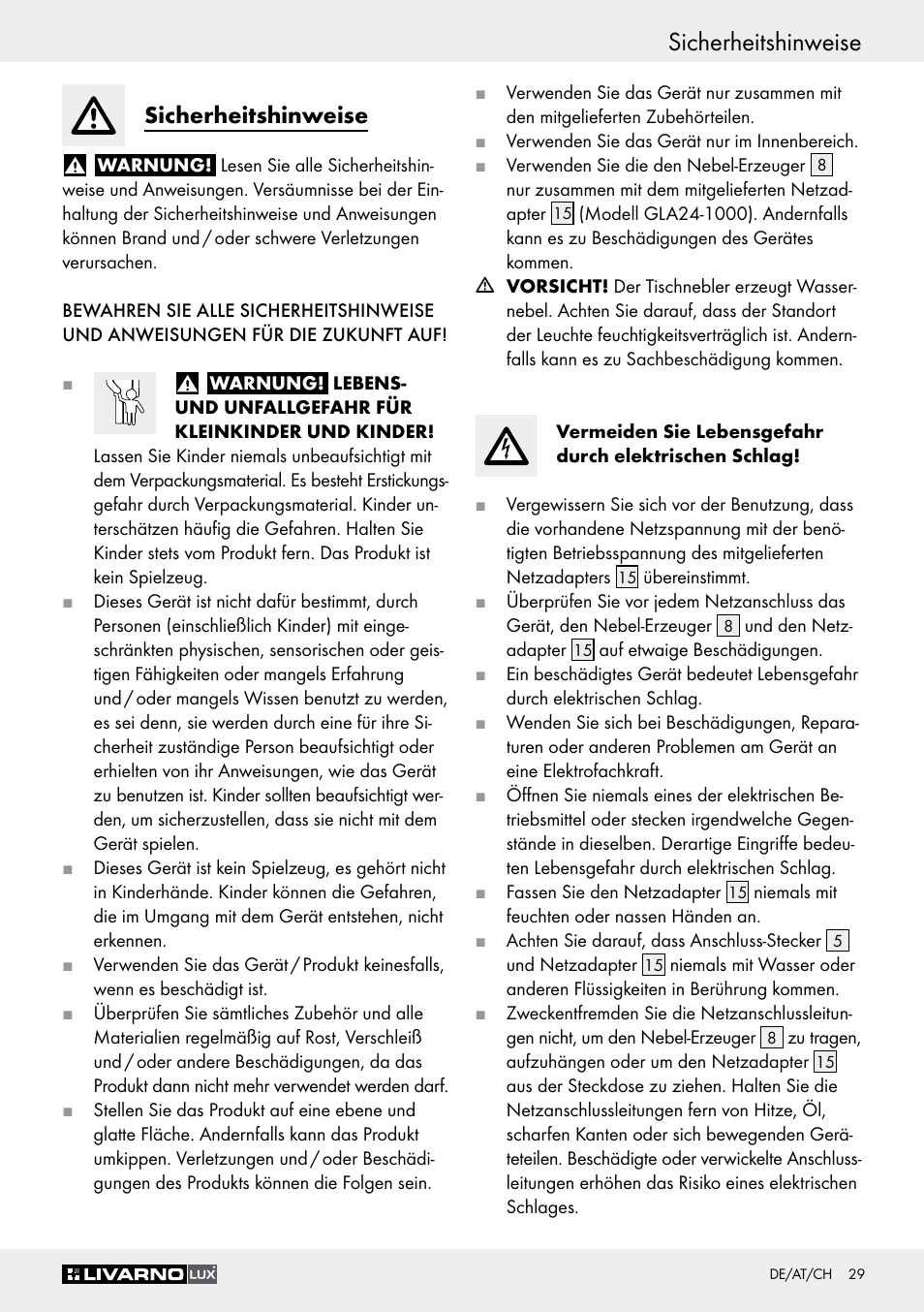 Sicherheitshinweise | Livarno Z30591B-BS User Manual | Page 29 / 35