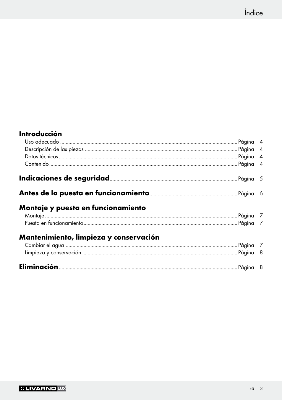 Índice | Livarno Z30591B-BS User Manual | Page 3 / 35