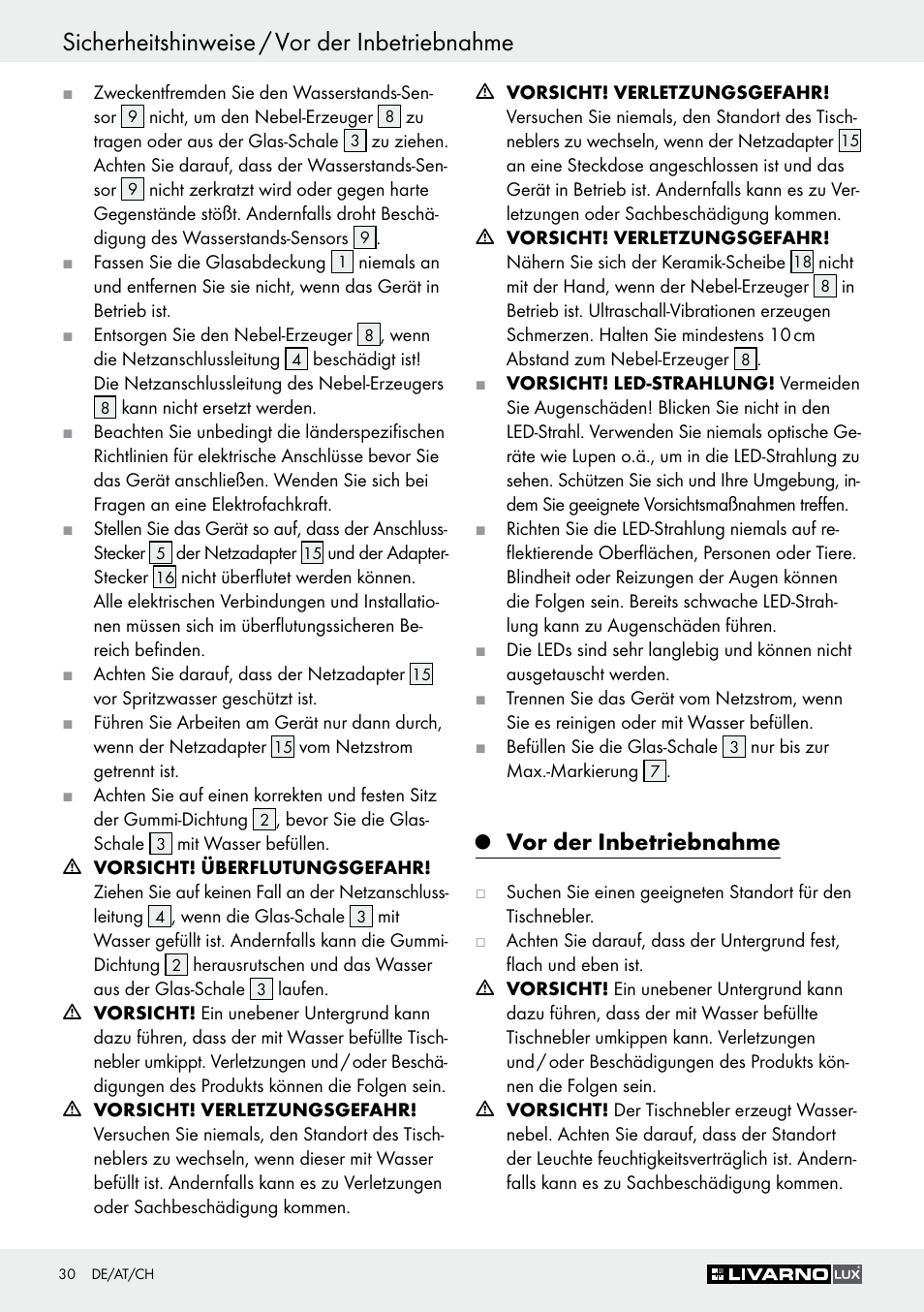 Sicherheitshinweise / vor der inbetriebnahme, Vor der inbetriebnahme | Livarno Z30591B-BS User Manual | Page 30 / 35