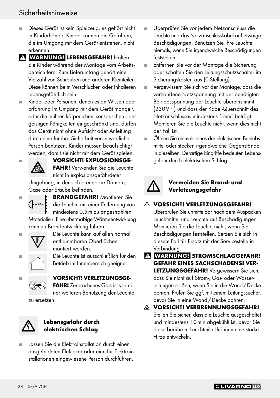 Sicherheitshinweise | Livarno Z30347C User Manual | Page 28 / 33