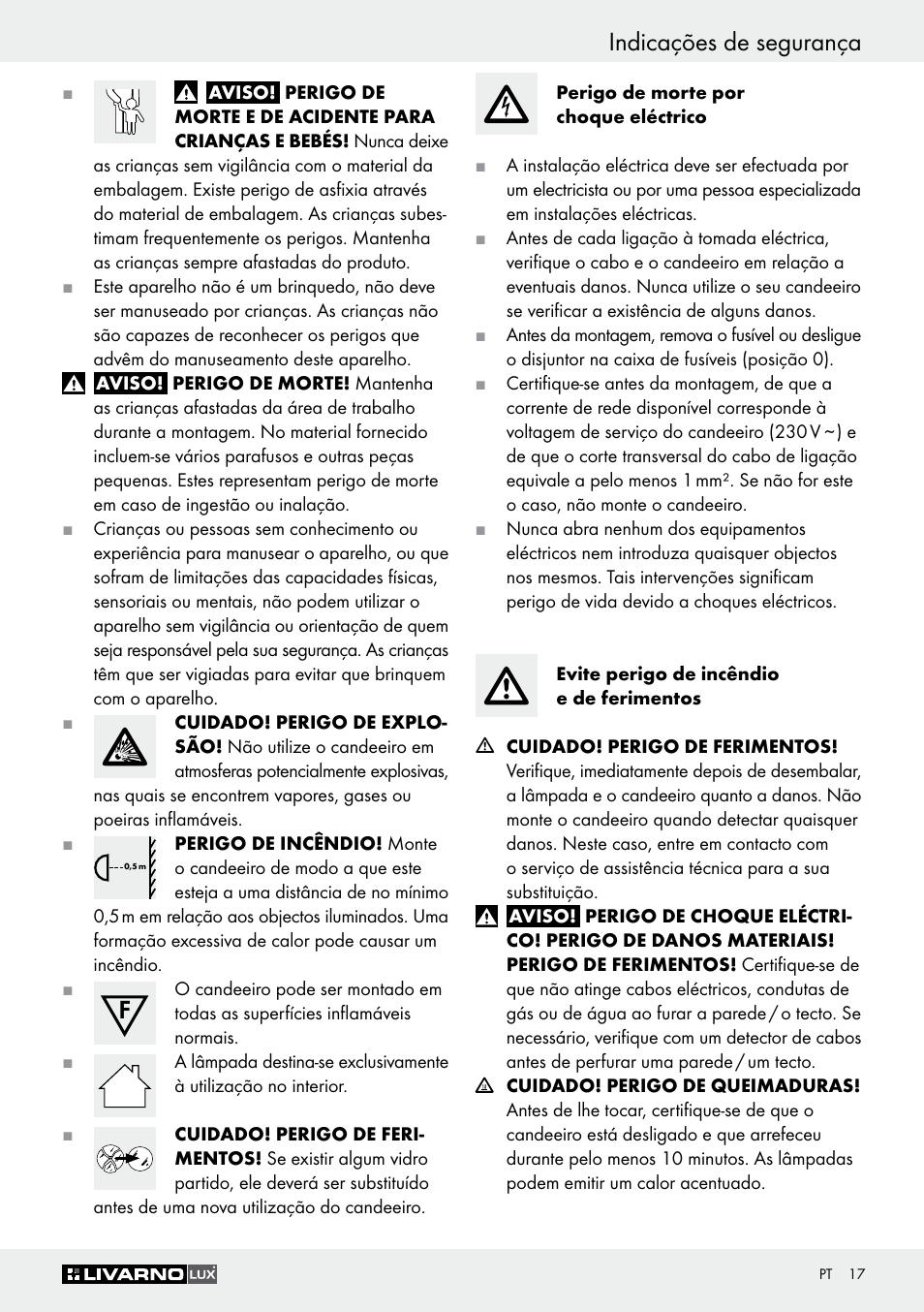 Indicações de segurança | Livarno Z30347A Z30347B User Manual | Page 17 / 35
