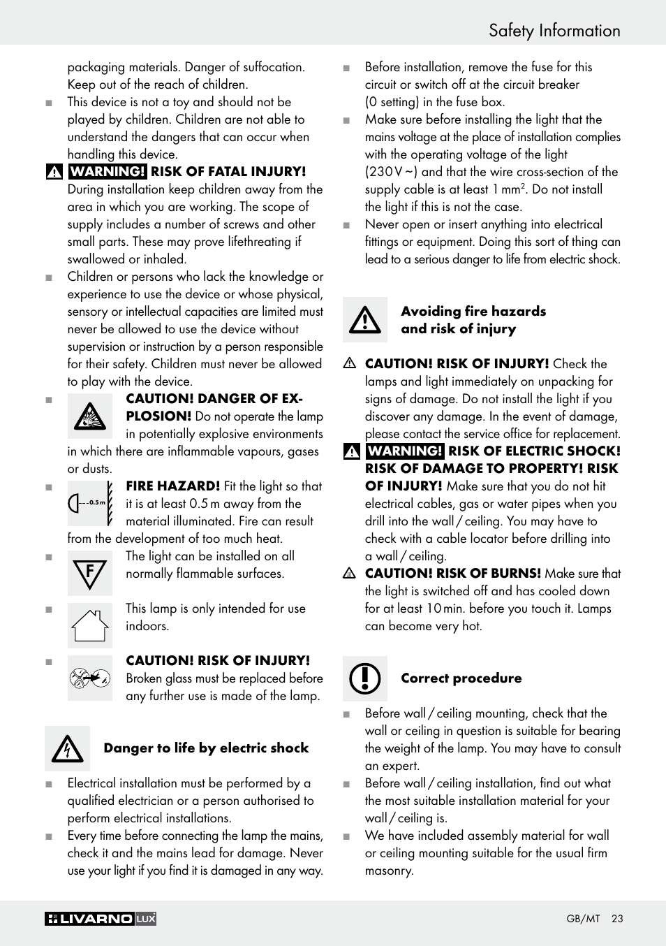 Safety information | Livarno Z30347A Z30347B User Manual | Page 23 / 35