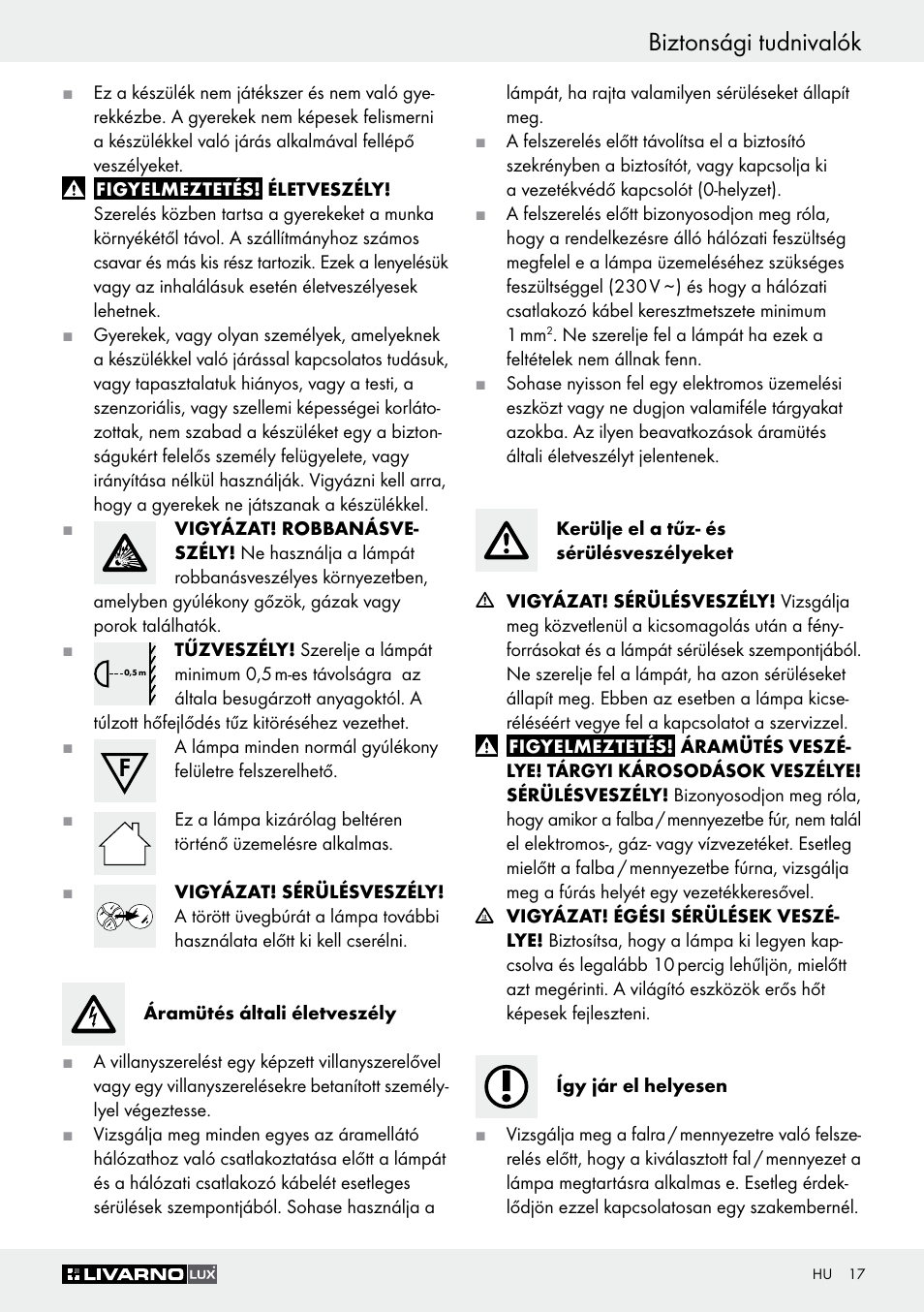 Biztonsági tudnivalók | Livarno Z30347A Z30347B User Manual | Page 17 / 47