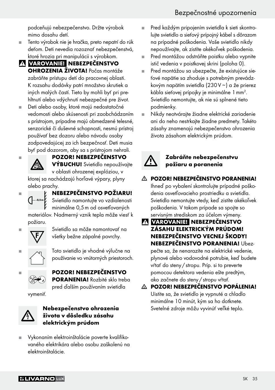 Bezpečnostné upozornenia | Livarno Z30347A Z30347B User Manual | Page 35 / 47