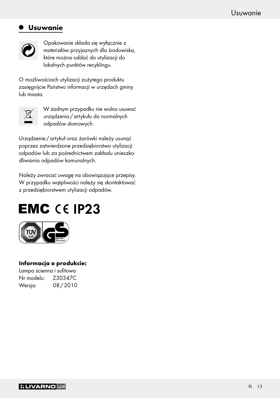 Usuwanie | Livarno Z30347C User Manual | Page 13 / 43