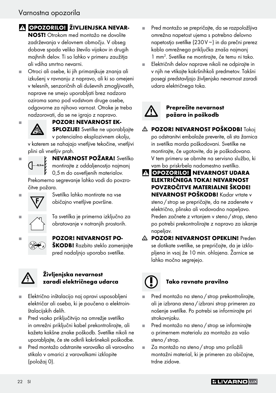 Varnostna opozorila | Livarno Z30347C User Manual | Page 22 / 43