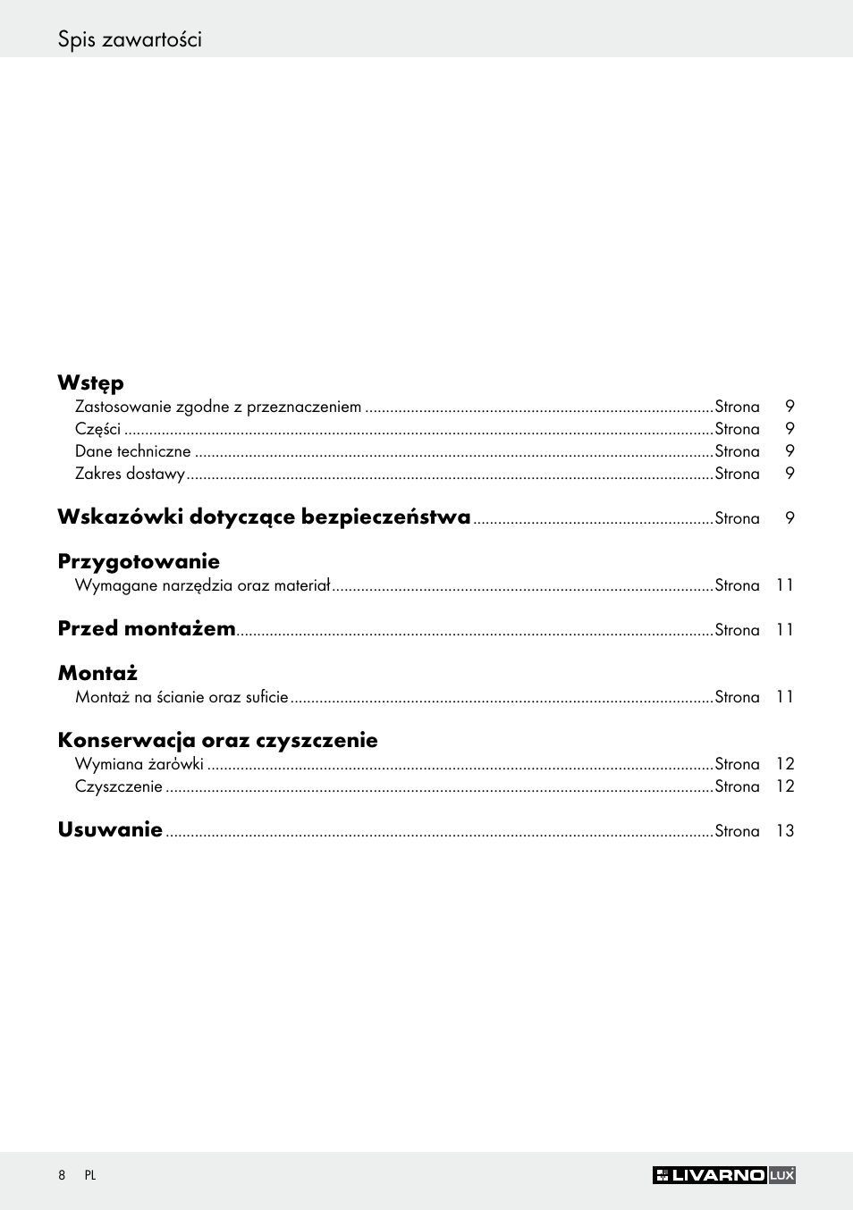 Spis zawartości | Livarno Z30347C User Manual | Page 8 / 43