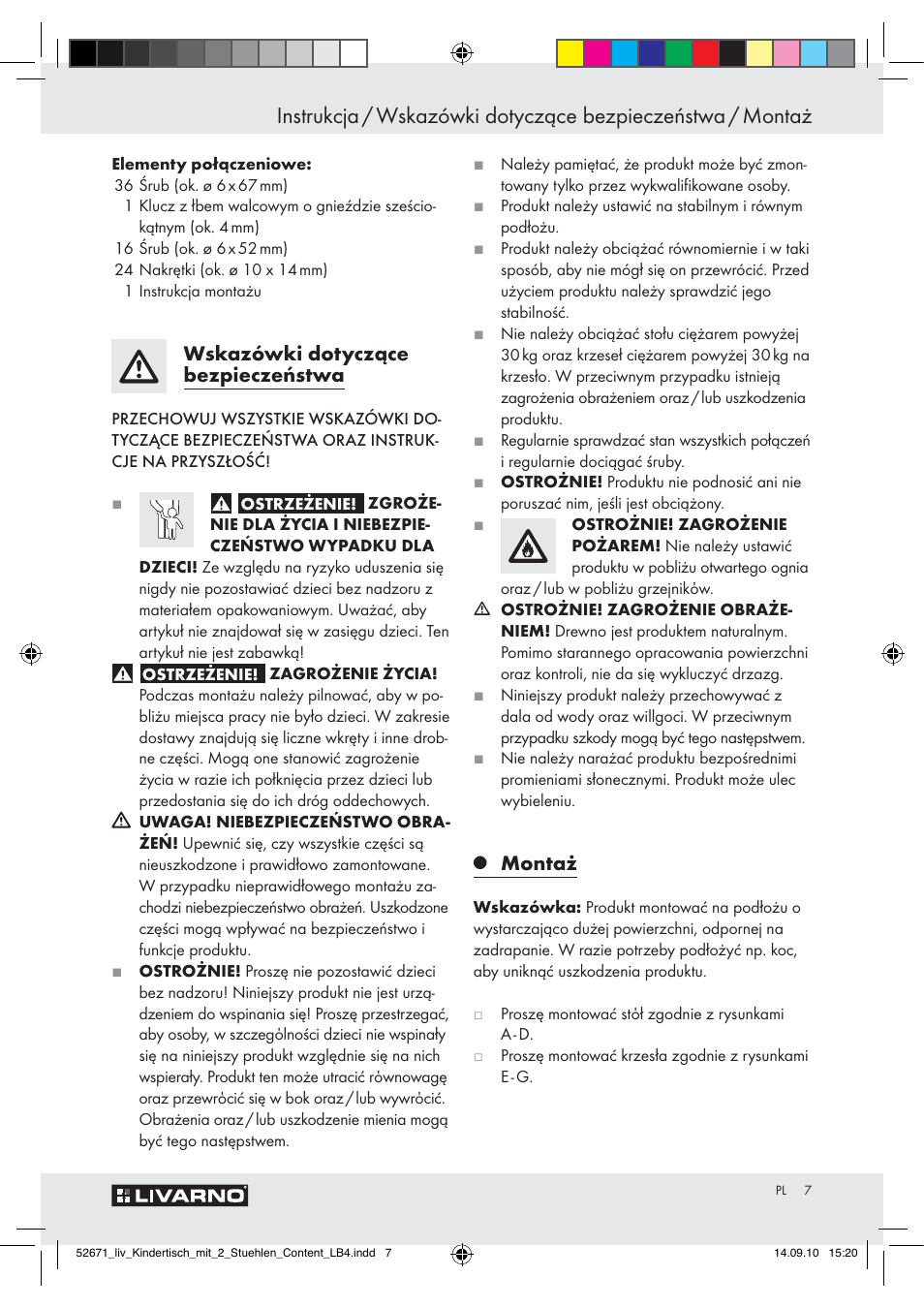 Wskazówki dotyczące bezpieczeństwa, Montaż | Livarno Z30390 User Manual | Page 5 / 24