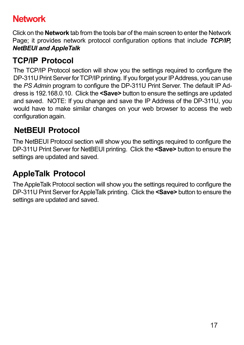 Network | D-Link DP-311U User Manual | Page 17 / 76