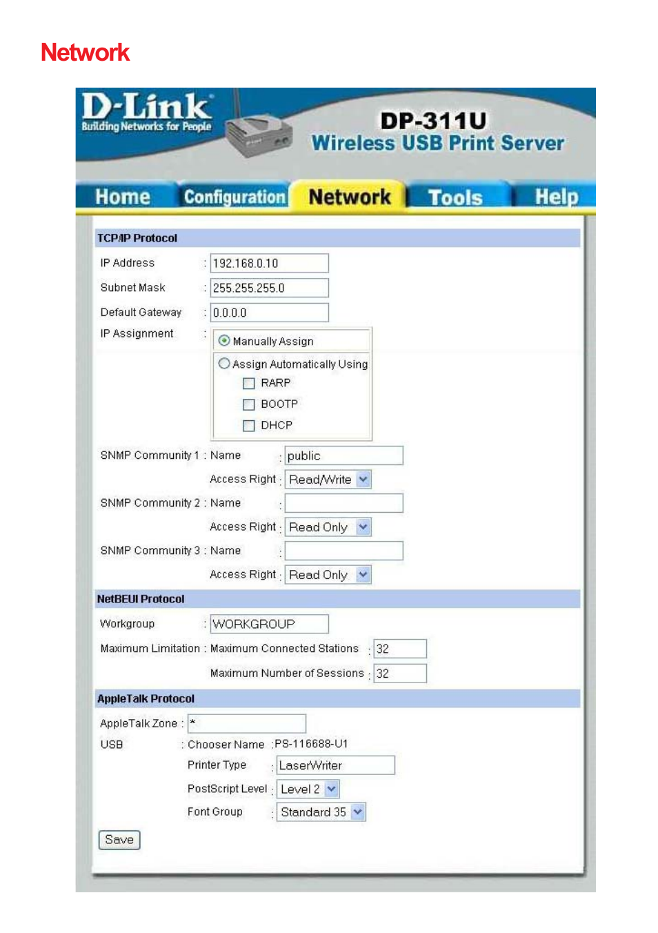 Network | D-Link DP-311U User Manual | Page 18 / 76
