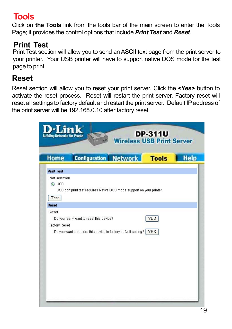 Tools | D-Link DP-311U User Manual | Page 19 / 76