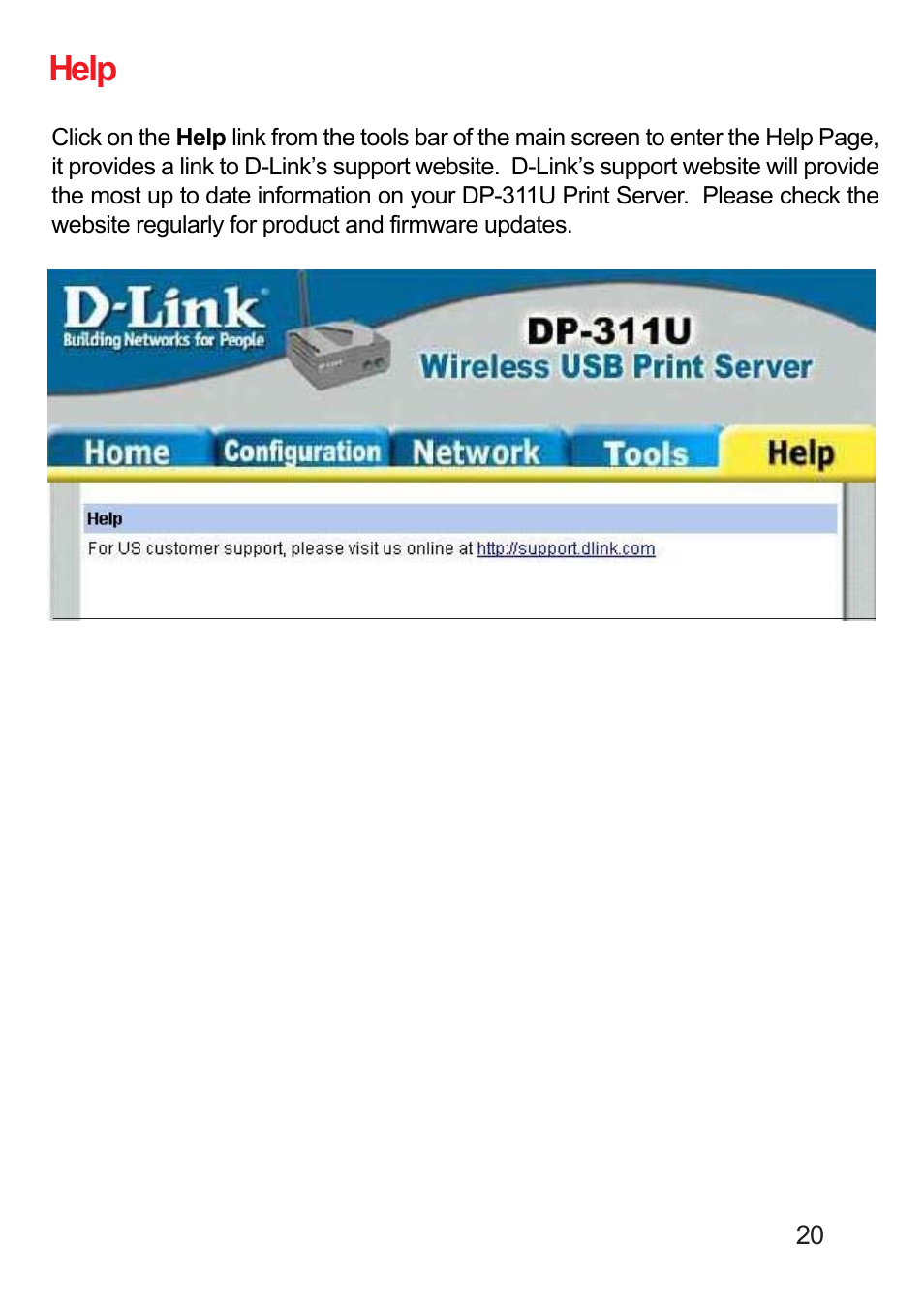 Help | D-Link DP-311U User Manual | Page 20 / 76