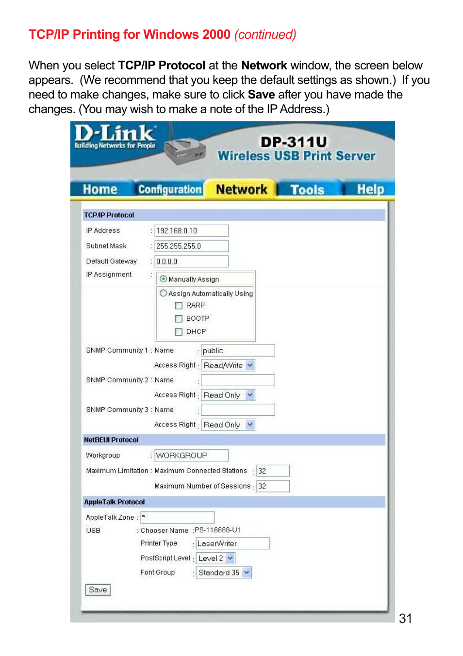 D-Link DP-311U User Manual | Page 31 / 76