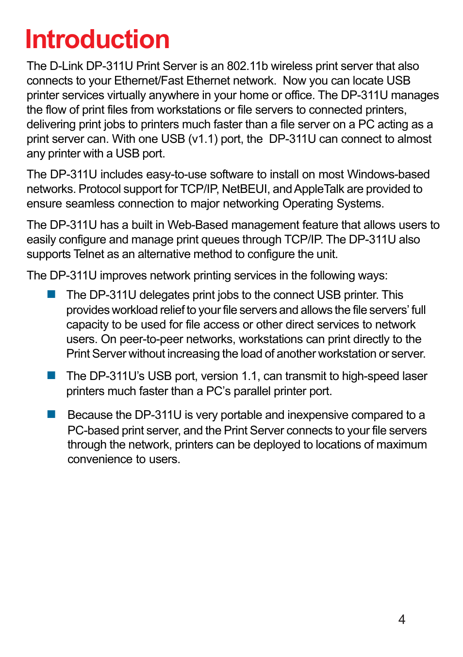 Introduction | D-Link DP-311U User Manual | Page 4 / 76