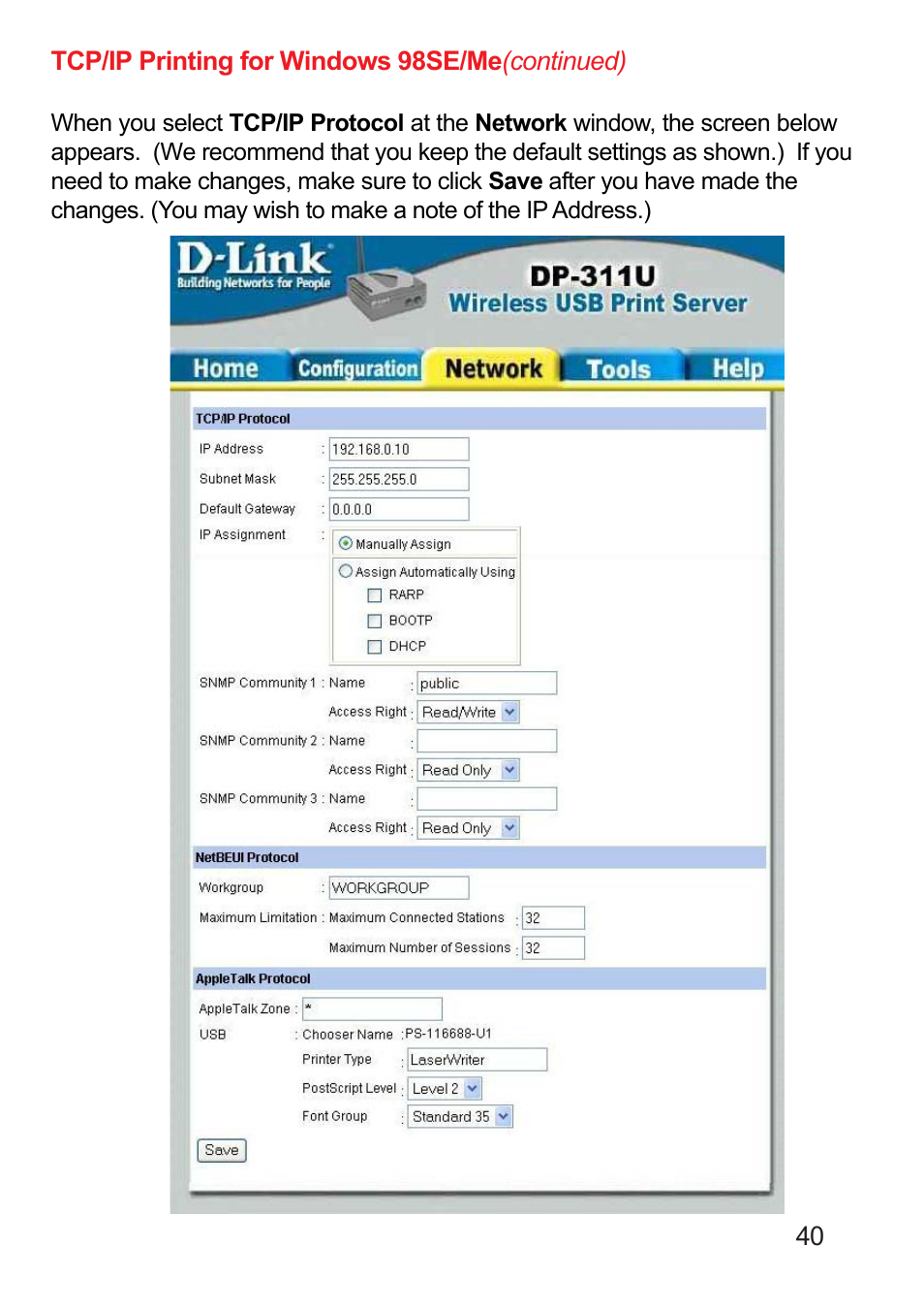 D-Link DP-311U User Manual | Page 40 / 76