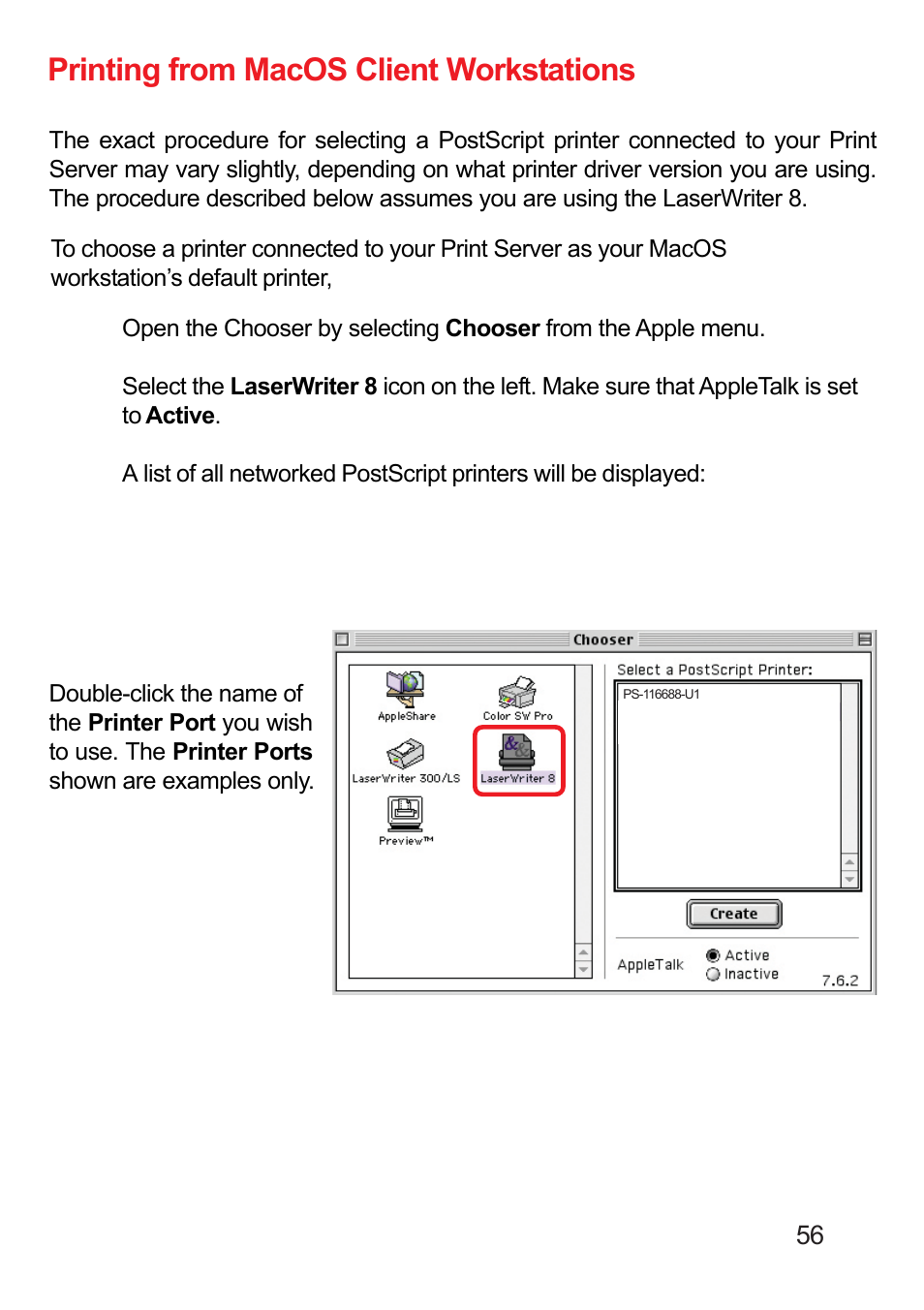 Printing from macos client workstations | D-Link DP-311U User Manual | Page 56 / 76