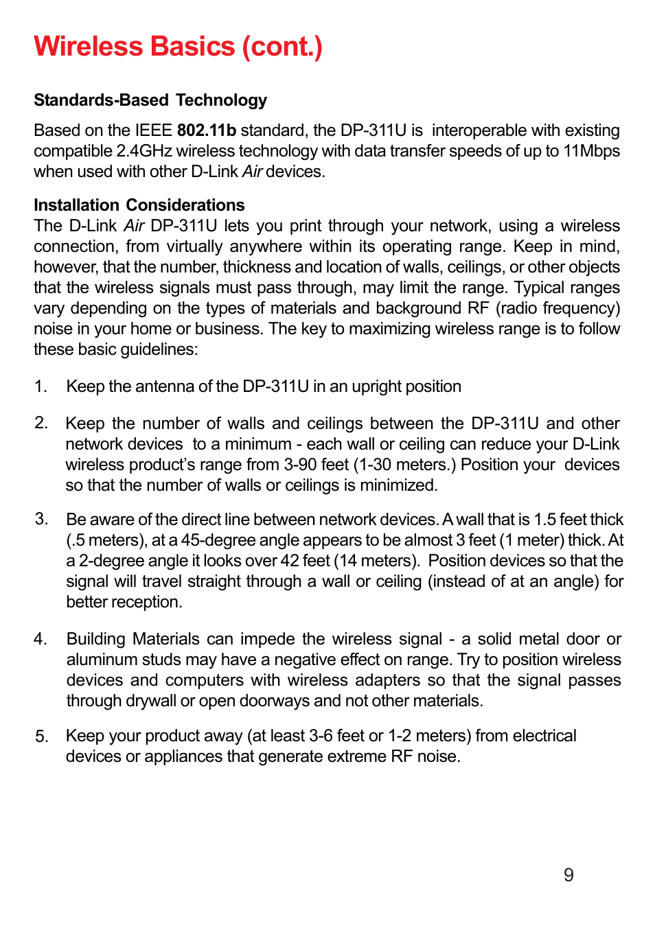 Wireless basics (cont.) | D-Link DP-311U User Manual | Page 9 / 76