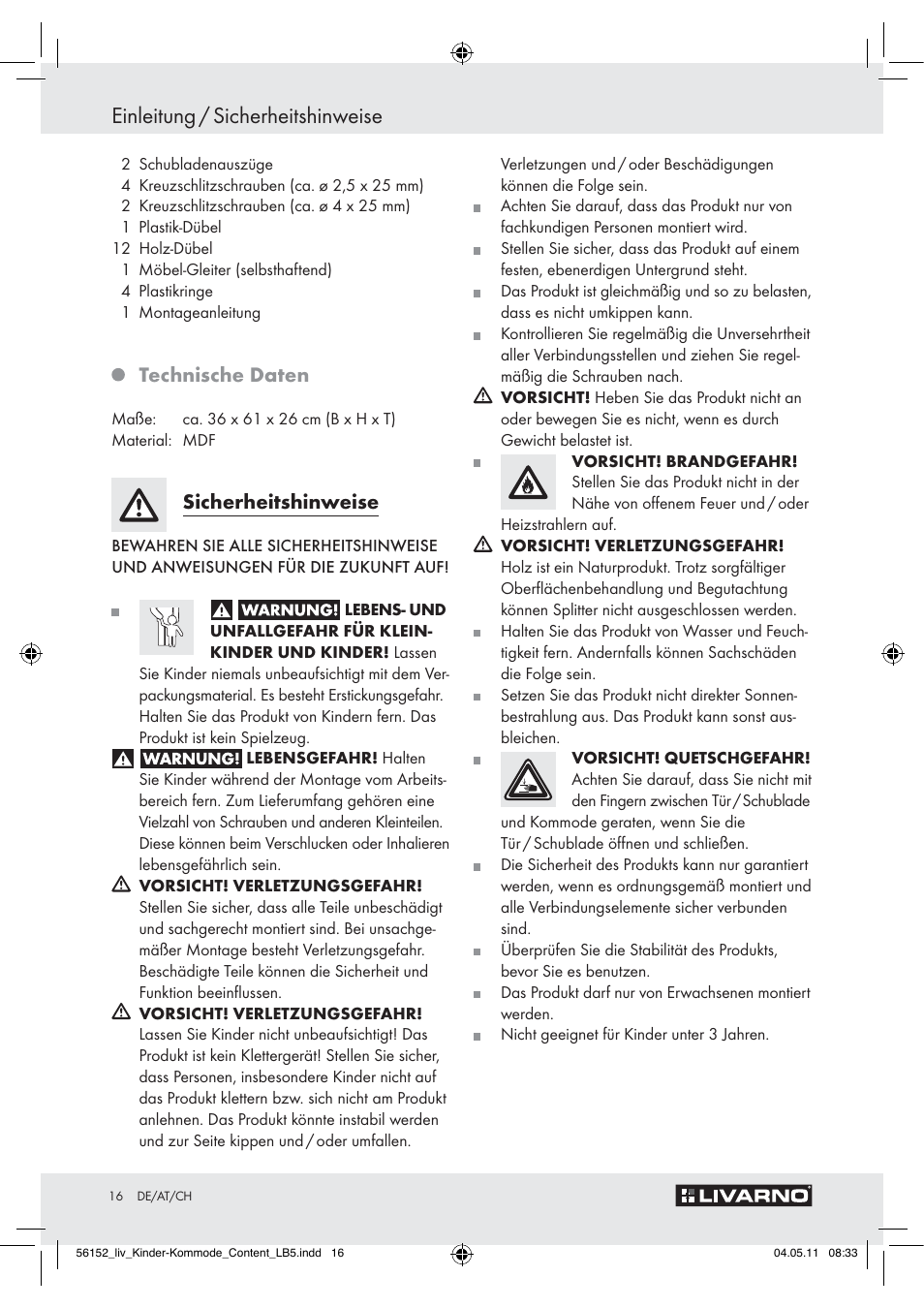 Einleitung / sicherheitshinweise, Technische daten, Sicherheitshinweise | Livarno Z30613A/Z30613B User Manual | Page 14 / 18