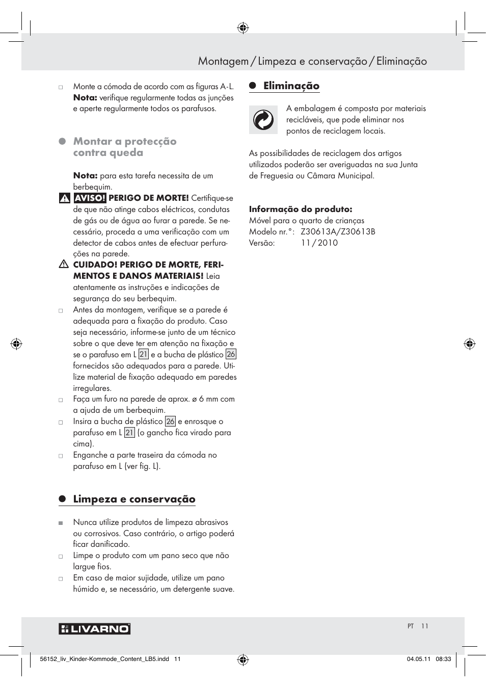 Montagem / limpeza e conservação / eliminação, Montar a protecção contra queda, Limpeza e conservação | Eliminação | Livarno Z30613A/Z30613B User Manual | Page 9 / 18