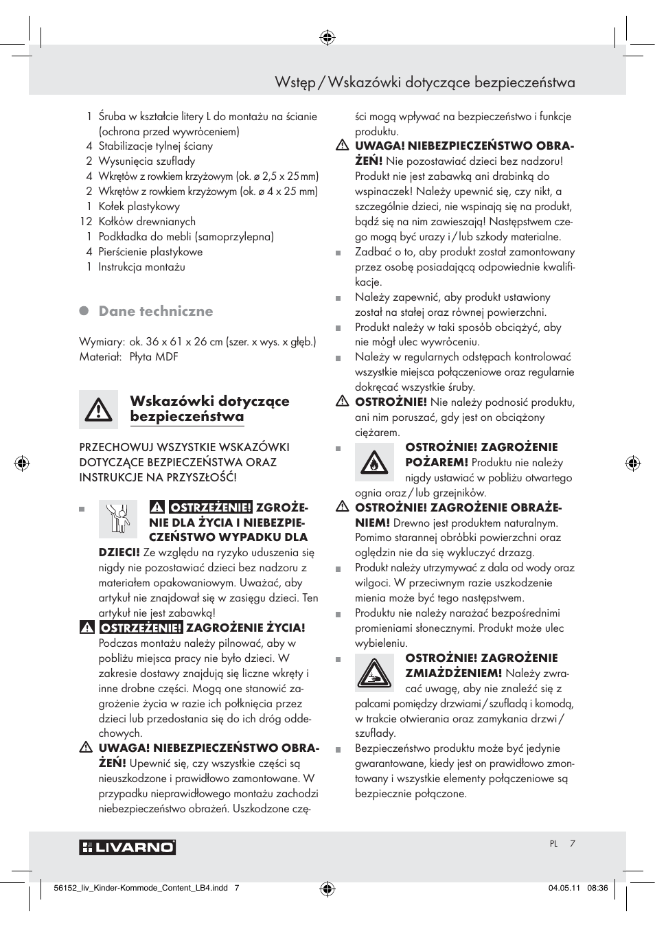 Wstęp / wskazówki dotyczące bezpieczeństwa, Dane techniczne, Wskazówki dotyczące bezpieczeństwa | Livarno Z30613A/Z30613B User Manual | Page 5 / 24