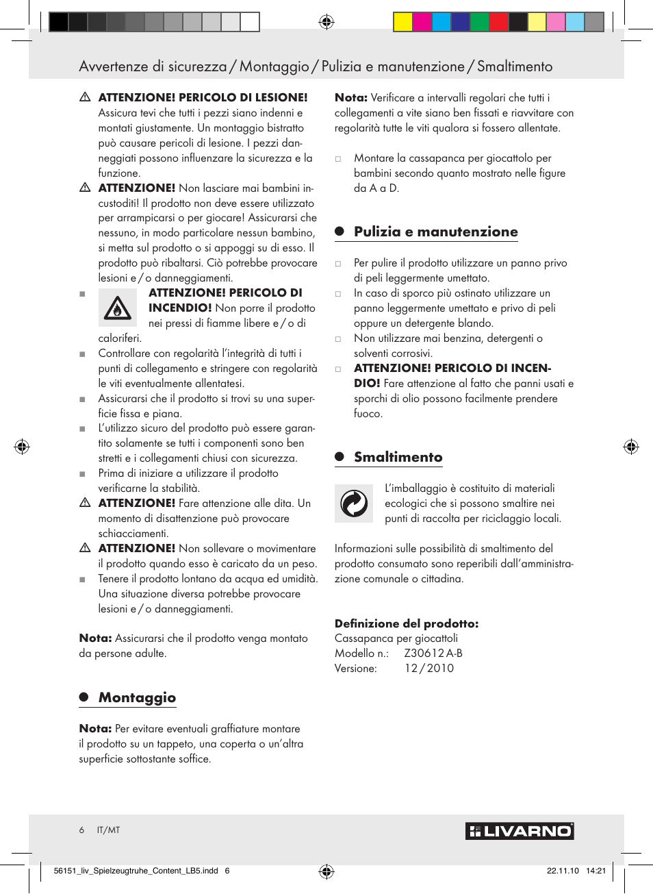 Montaggio, Pulizia e manutenzione, Smaltimento | Livarno Z30612A-B User Manual | Page 4 / 13