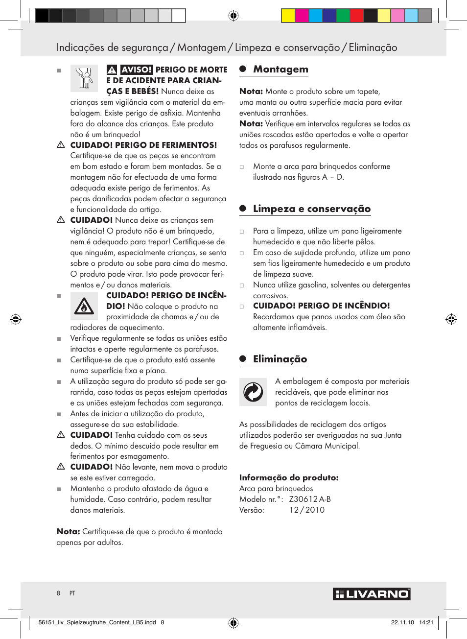 Montagem, Limpeza e conservação, Eliminação | Livarno Z30612A-B User Manual | Page 6 / 13