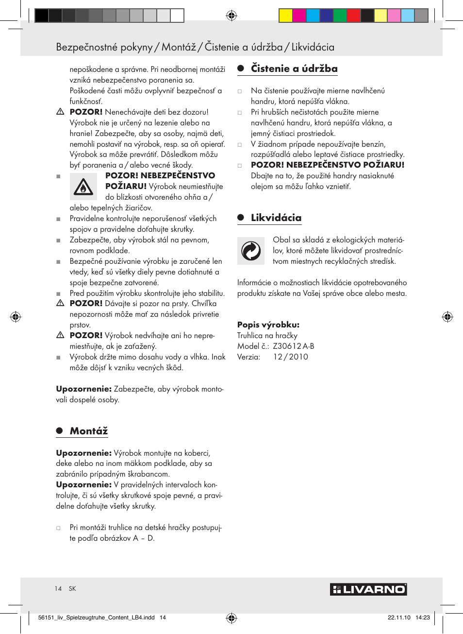 Montáž, Čistenie a údržba, Likvidácia | Livarno Z30612A-B User Manual | Page 12 / 17