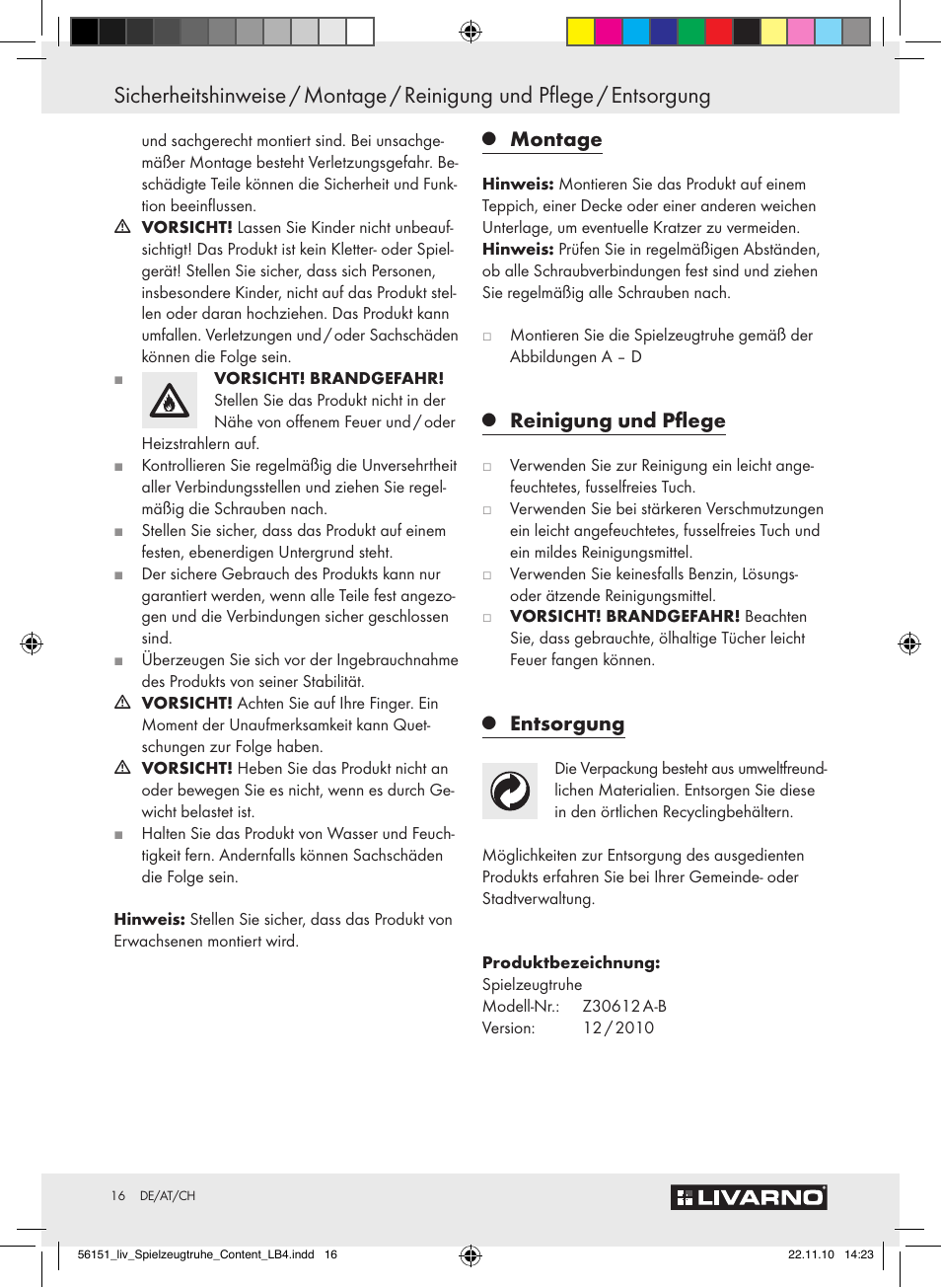 Montage, Reinigung und pflege, Entsorgung | Livarno Z30612A-B User Manual | Page 14 / 17