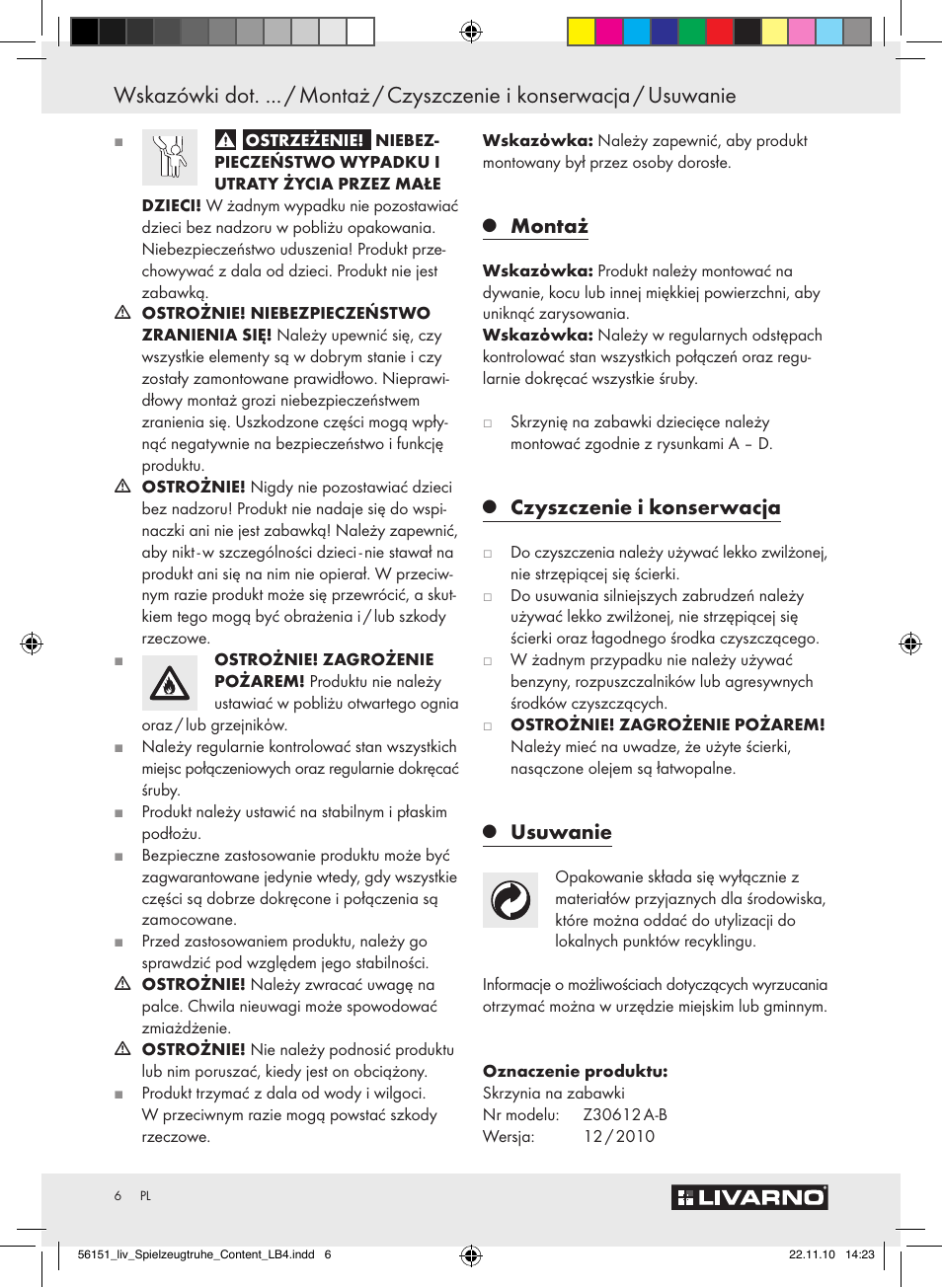 Montaż, Czyszczenie i konserwacja, Usuwanie | Livarno Z30612A-B User Manual | Page 4 / 17