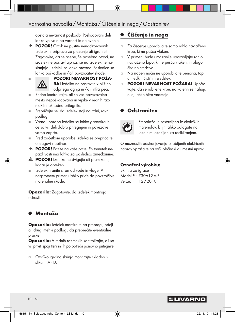 Montaža, Čiščenje in nega, Odstranitev | Livarno Z30612A-B User Manual | Page 8 / 17