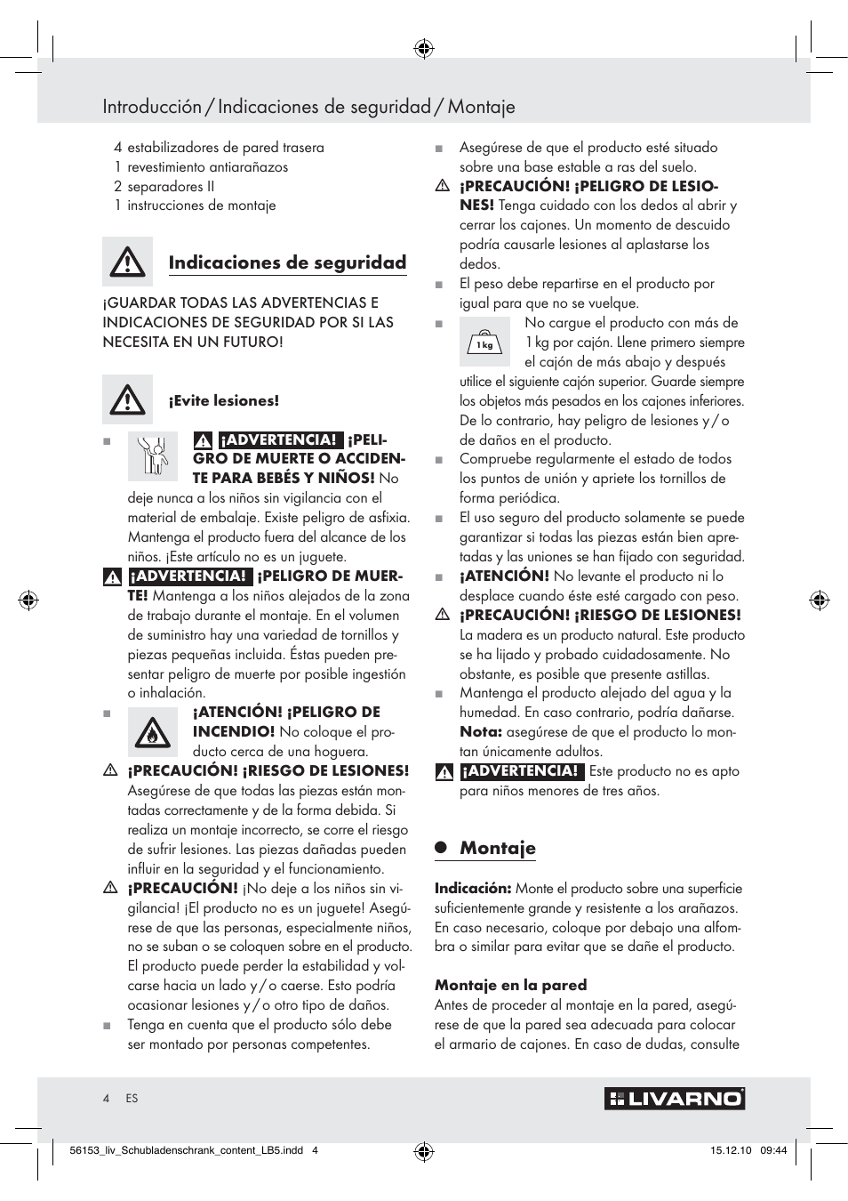 Introducción / indicaciones de seguridad / montaje, Indicaciones de seguridad, Montaje | Livarno Z30614A/Z30614B User Manual | Page 2 / 18