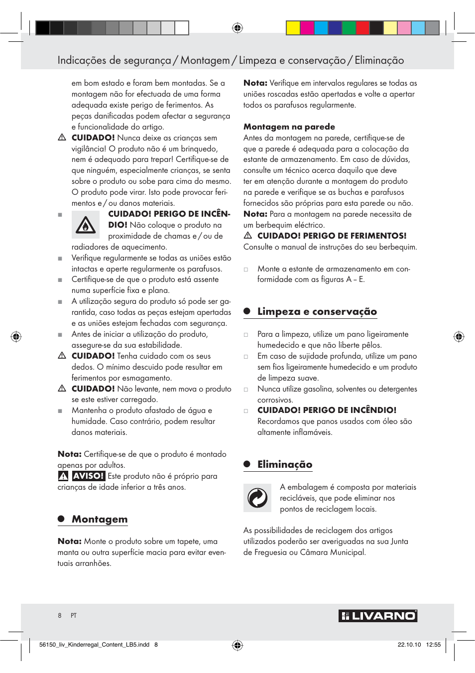 Montagem, Limpeza e conservação, Eliminação | Livarno Z30611 A-B User Manual | Page 6 / 14