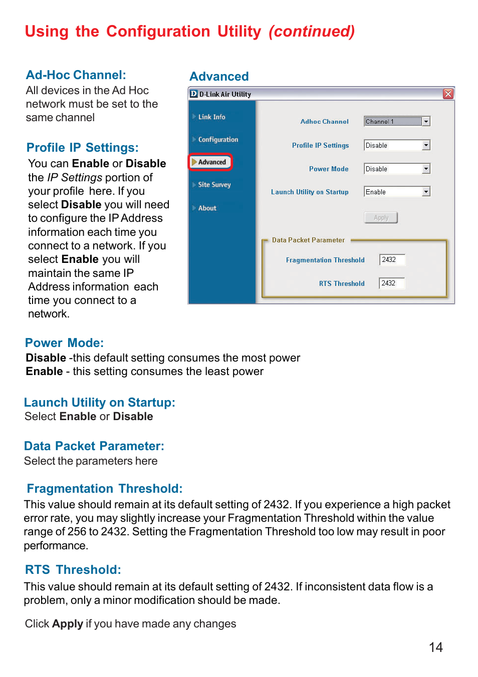 Using the configuration utility (continued) | D-Link AIR DWL-610 User Manual | Page 14 / 51