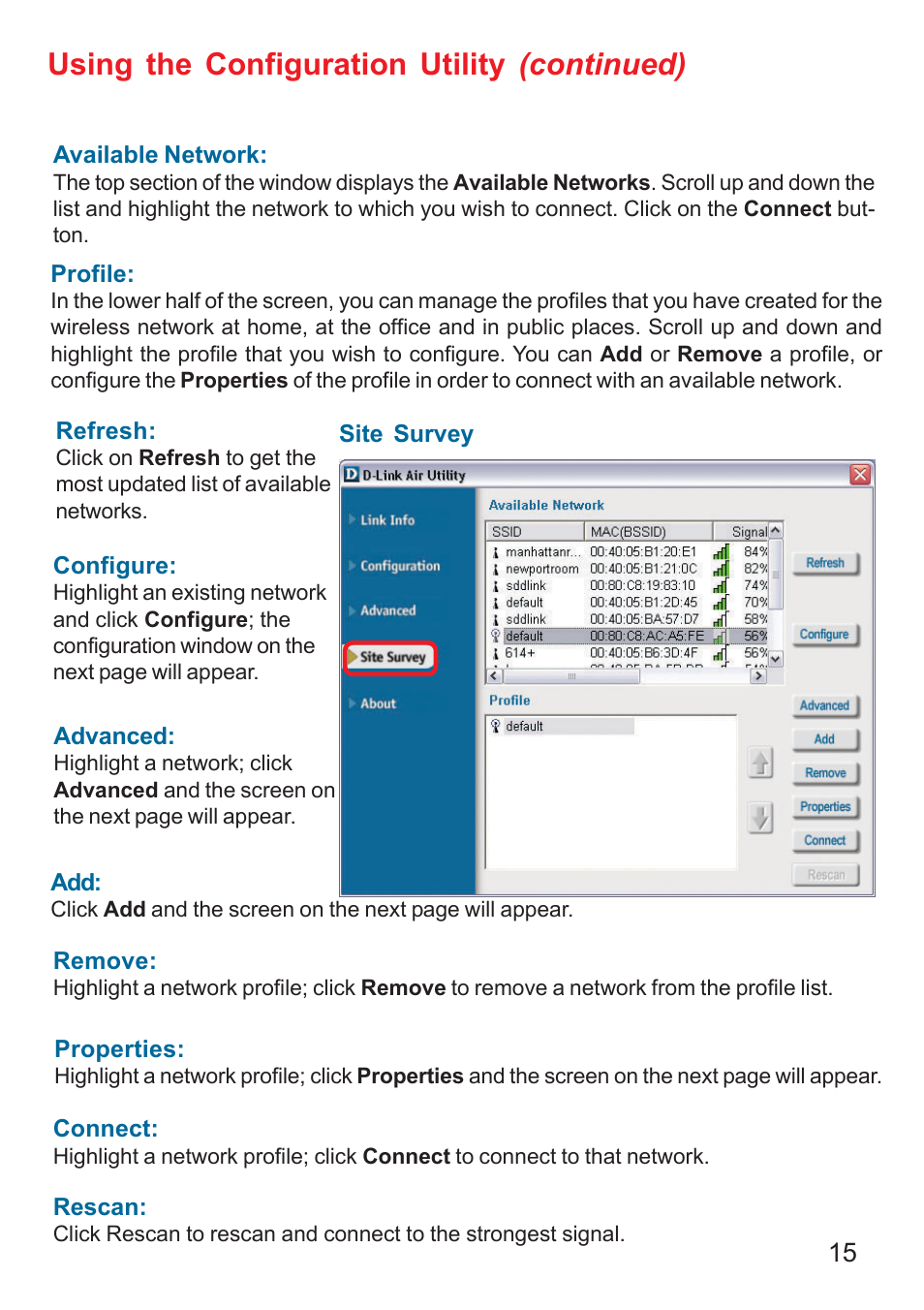 Using the configuration utility (continued) | D-Link AIR DWL-610 User Manual | Page 15 / 51