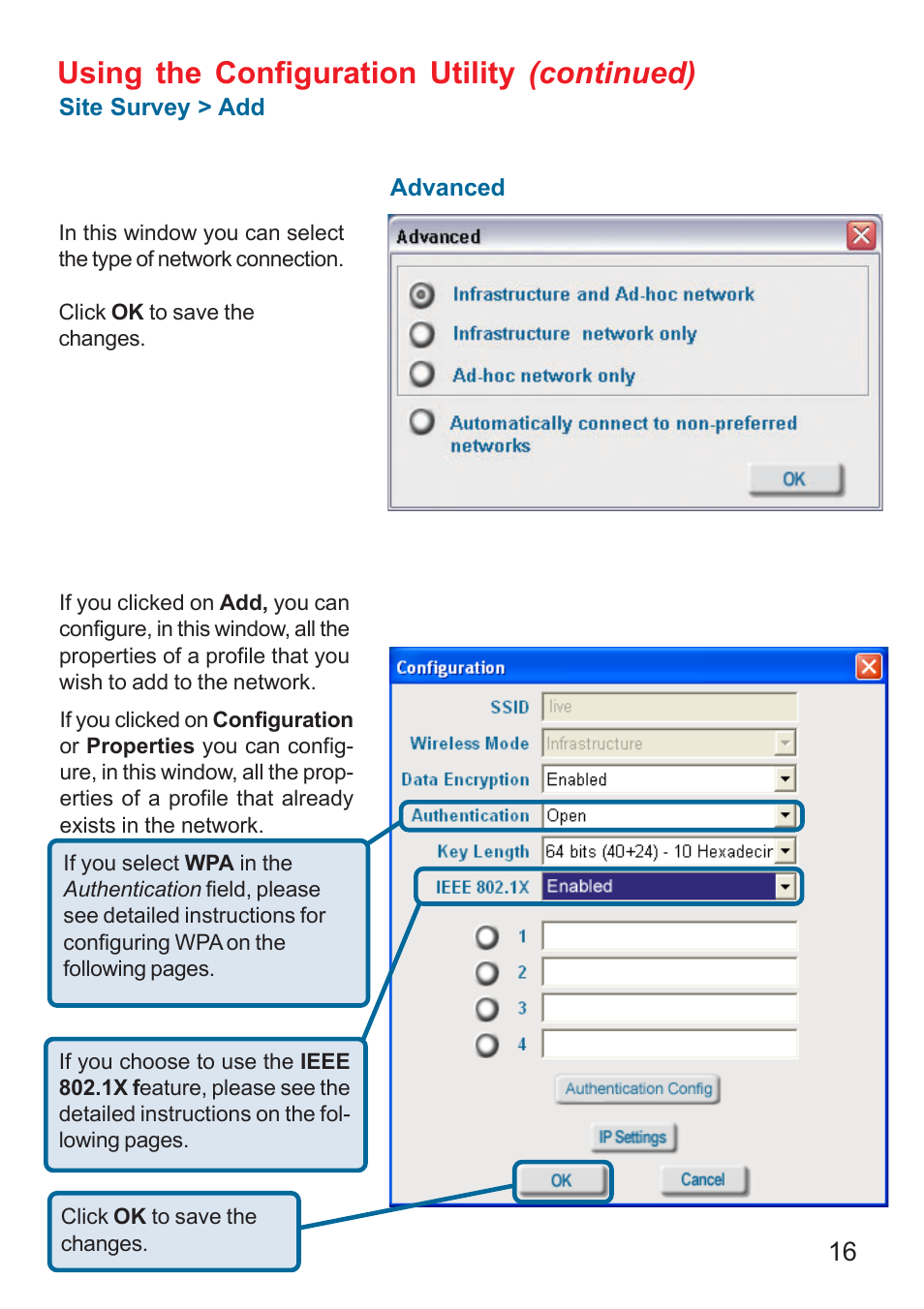 Using the configuration utility (continued) | D-Link AIR DWL-610 User Manual | Page 16 / 51