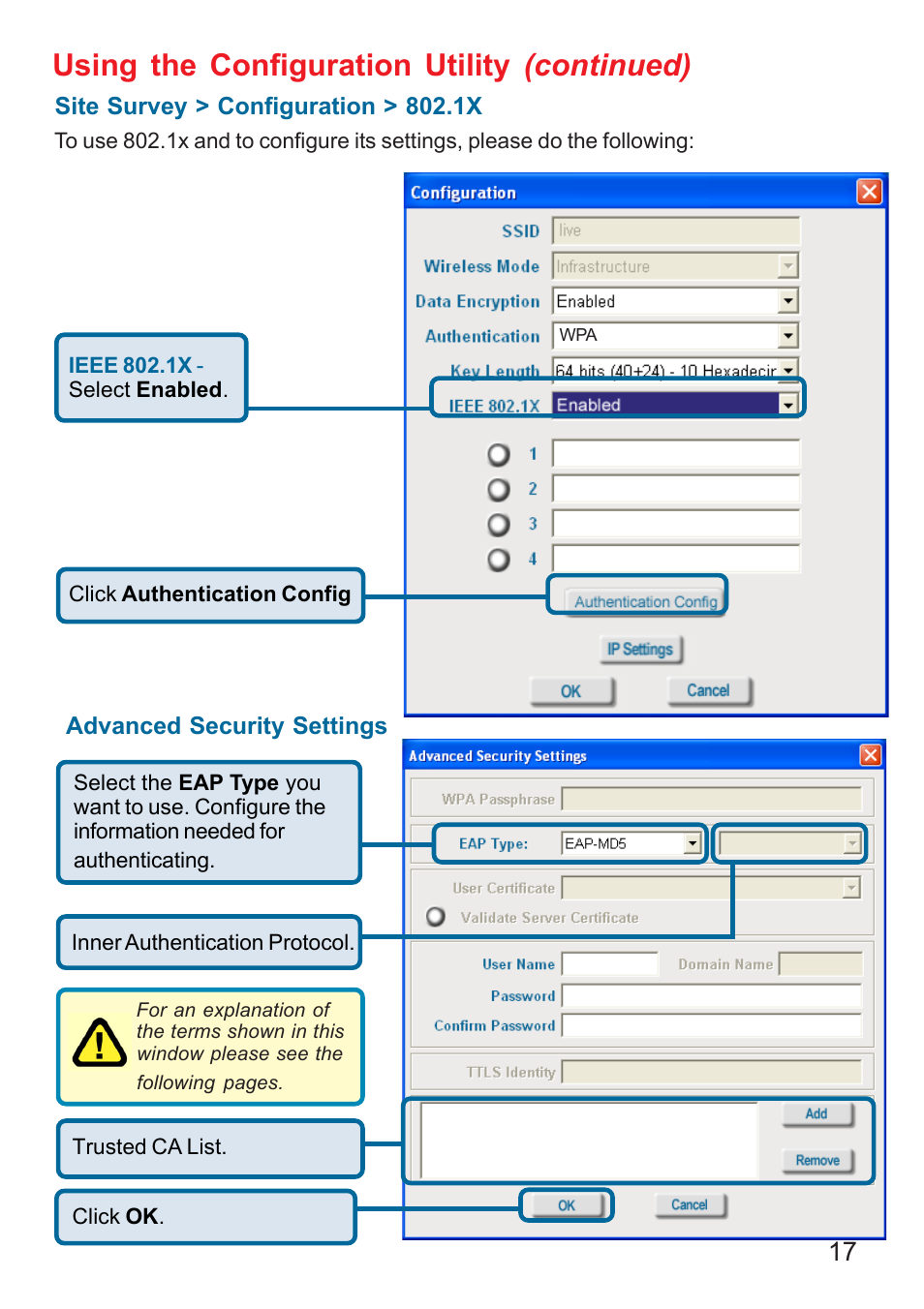 Using the configuration utility (continued) | D-Link AIR DWL-610 User Manual | Page 17 / 51