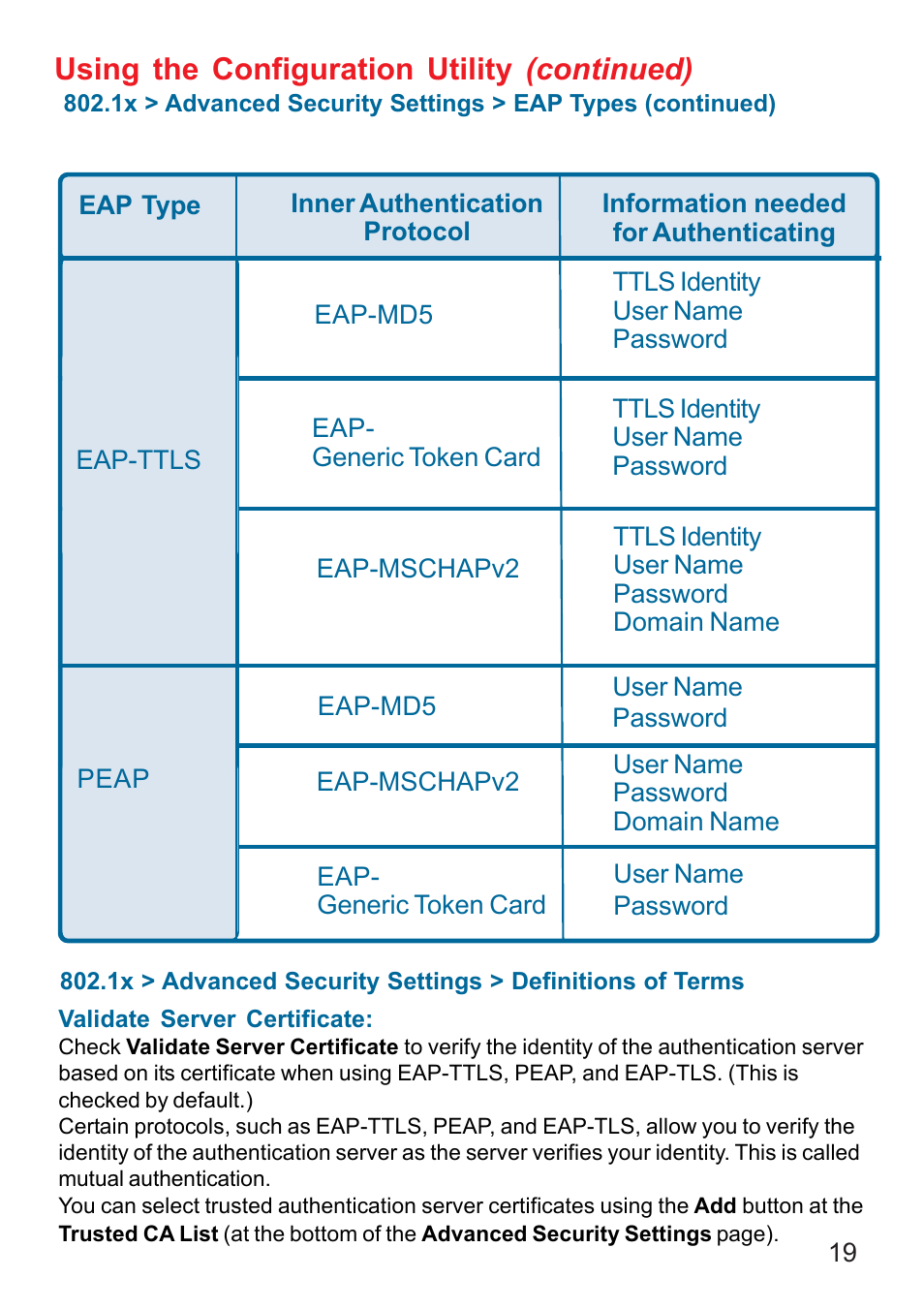 Using the configuration utility (continued) | D-Link AIR DWL-610 User Manual | Page 19 / 51