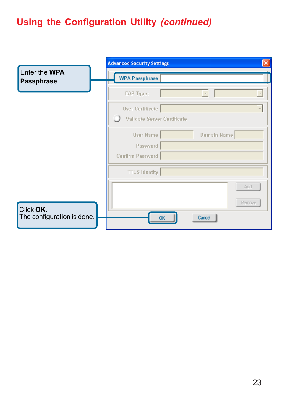 Using the configuration utility (continued) | D-Link AIR DWL-610 User Manual | Page 23 / 51