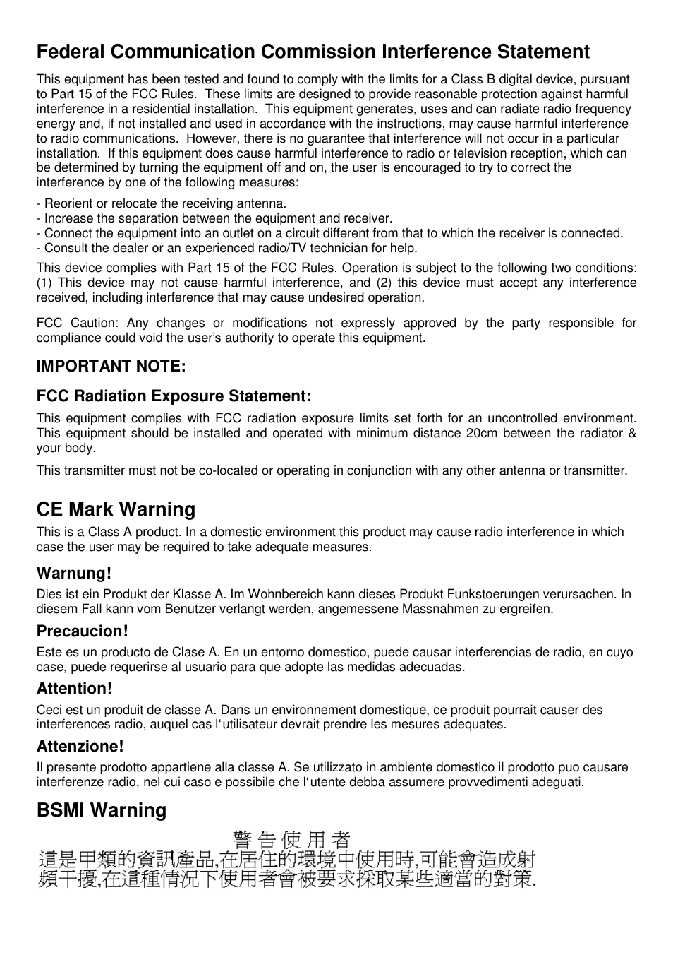 Ce mark warning, Bsmi warning | D-Link AIR DWL-610 User Manual | Page 49 / 51