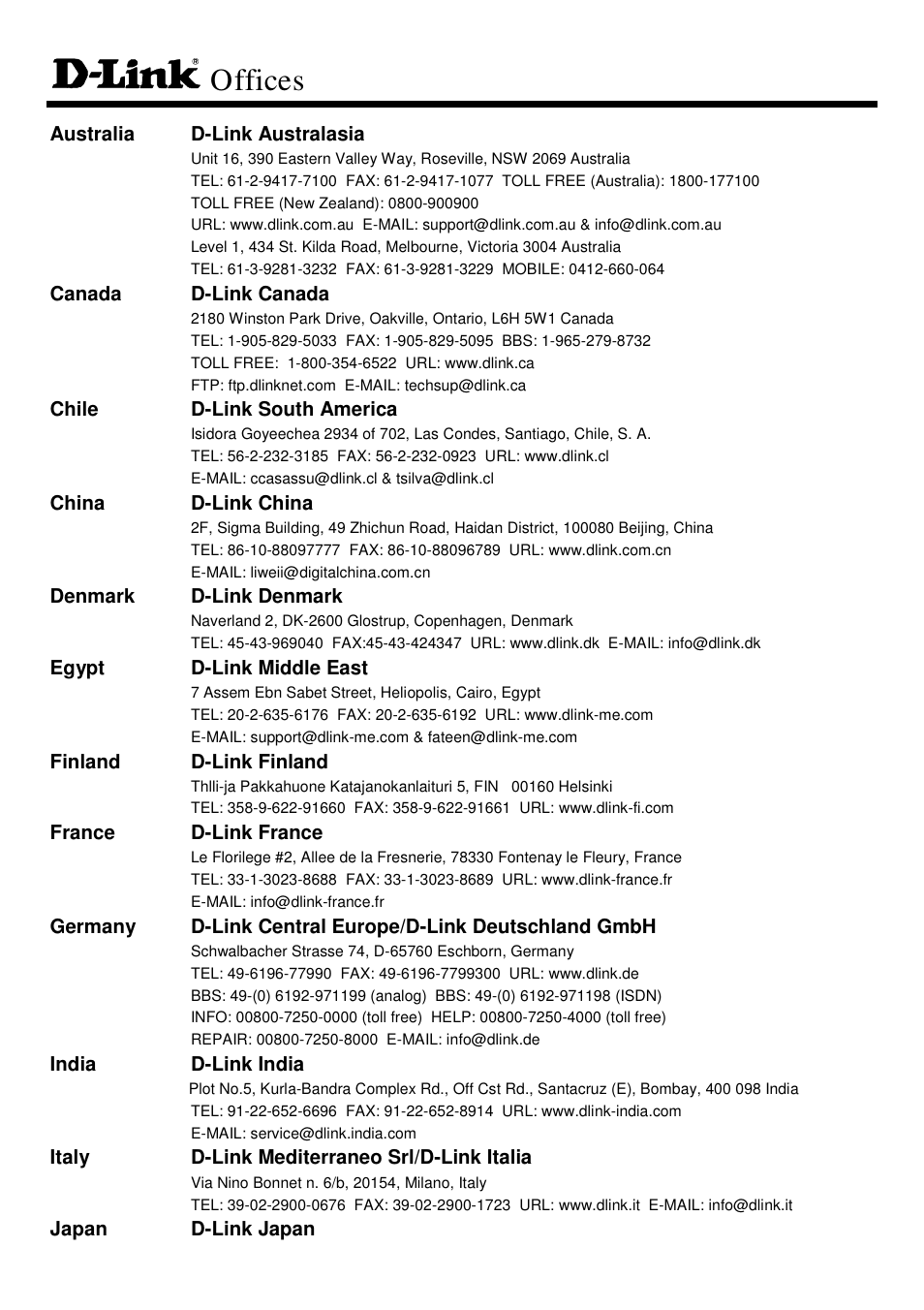 Offices | D-Link AIR DWL-610 User Manual | Page 50 / 51