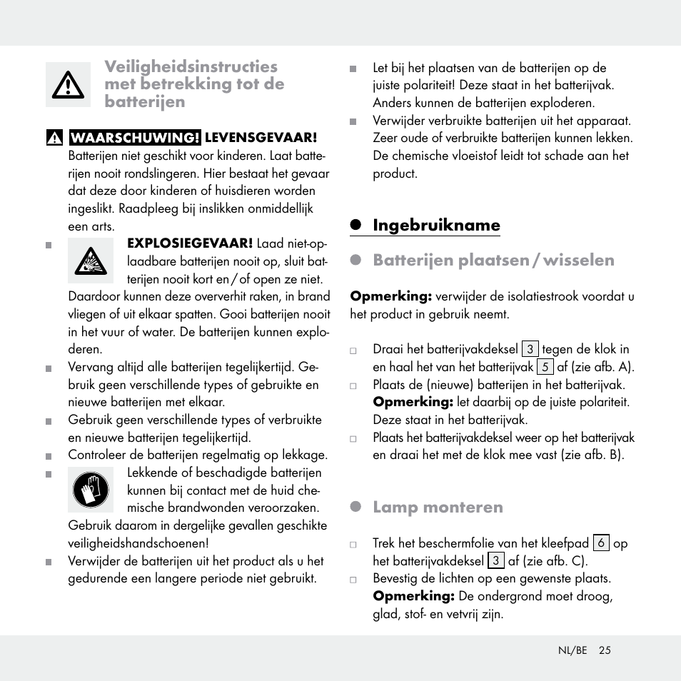 Ingebruikname batterijen plaatsen / wisselen, Lamp monteren | Livarno Z31170A /Z31170B User Manual | Page 25 / 32