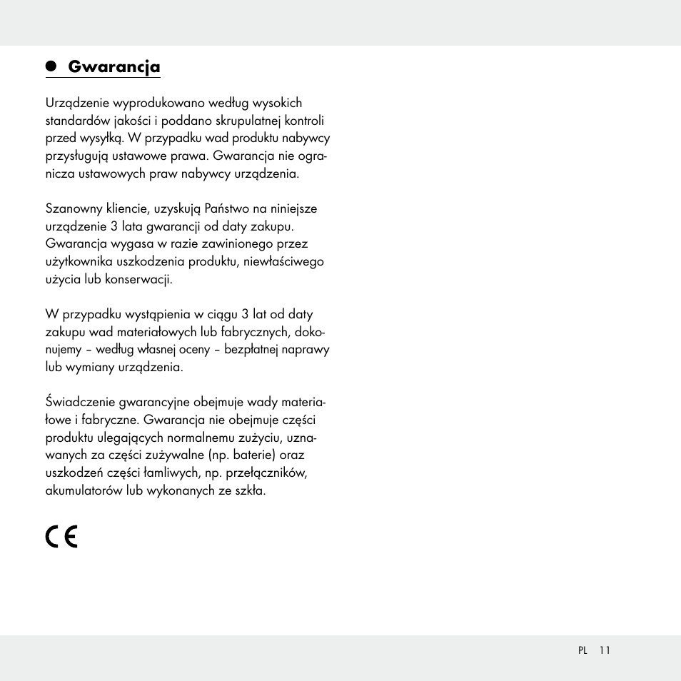 Gwarancja | Livarno Z31170A /Z31170B User Manual | Page 11 / 32