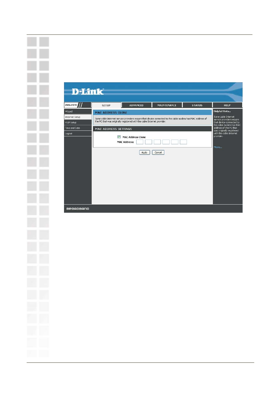 Mac address clone | D-Link DVG-2101S User Manual | Page 18 / 58