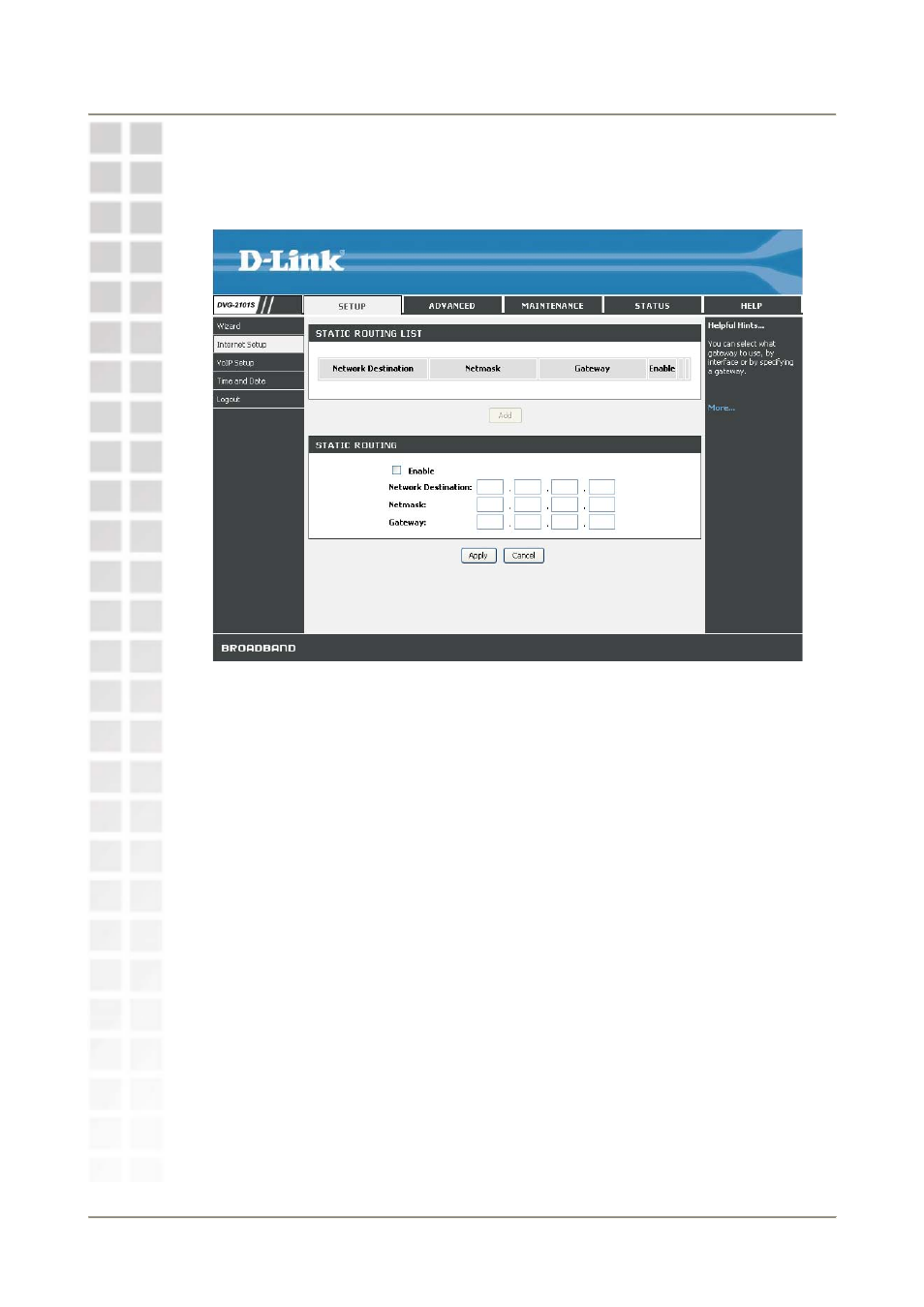 Static routing | D-Link DVG-2101S User Manual | Page 19 / 58